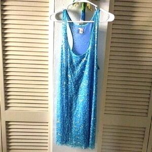 Victoria Secret Eomans Teal/ Blue Sleeveless Baby Doll Night Gown/Sequins Large